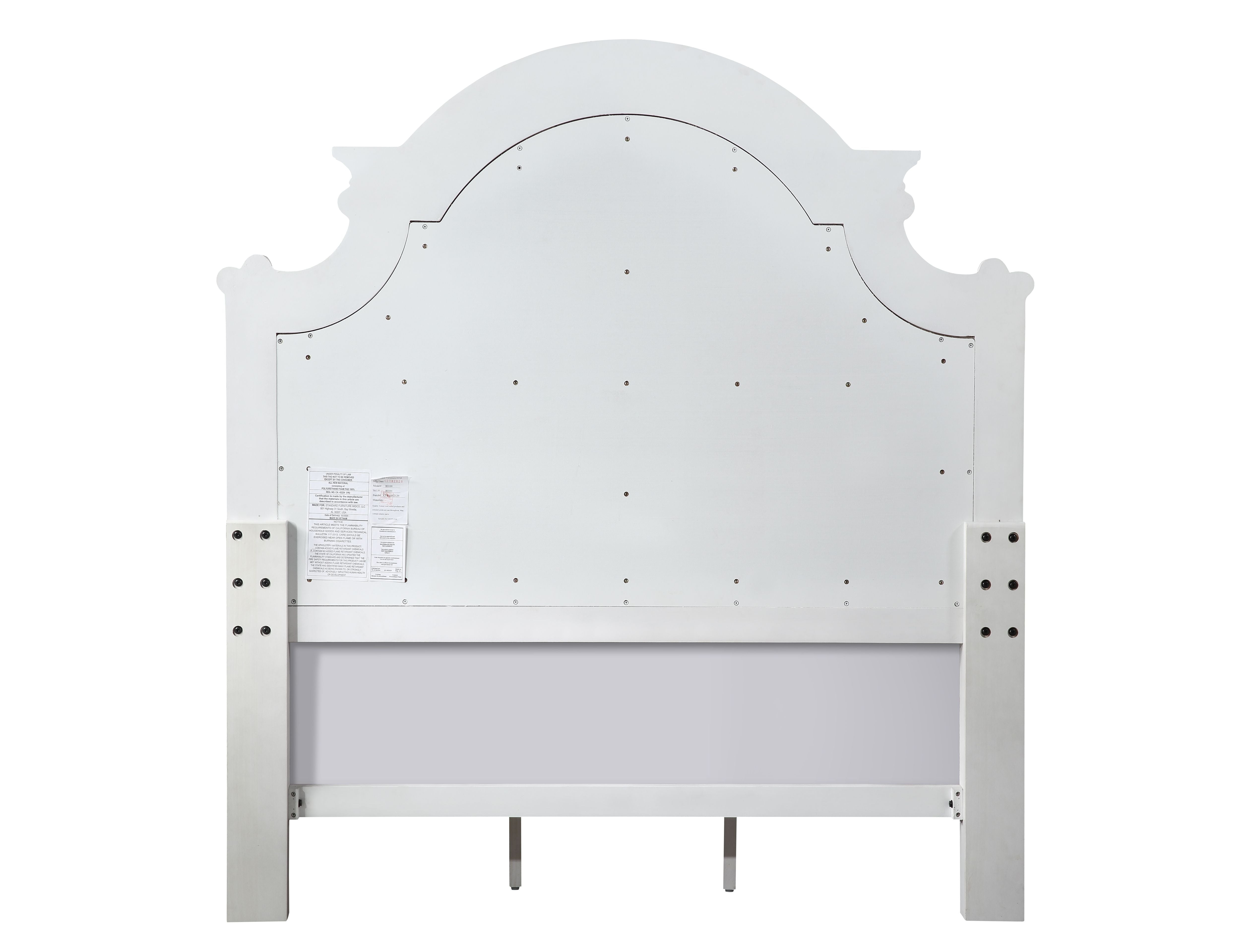 Florian Queen Bed , Beige PU  Antique White Finish 28720Q