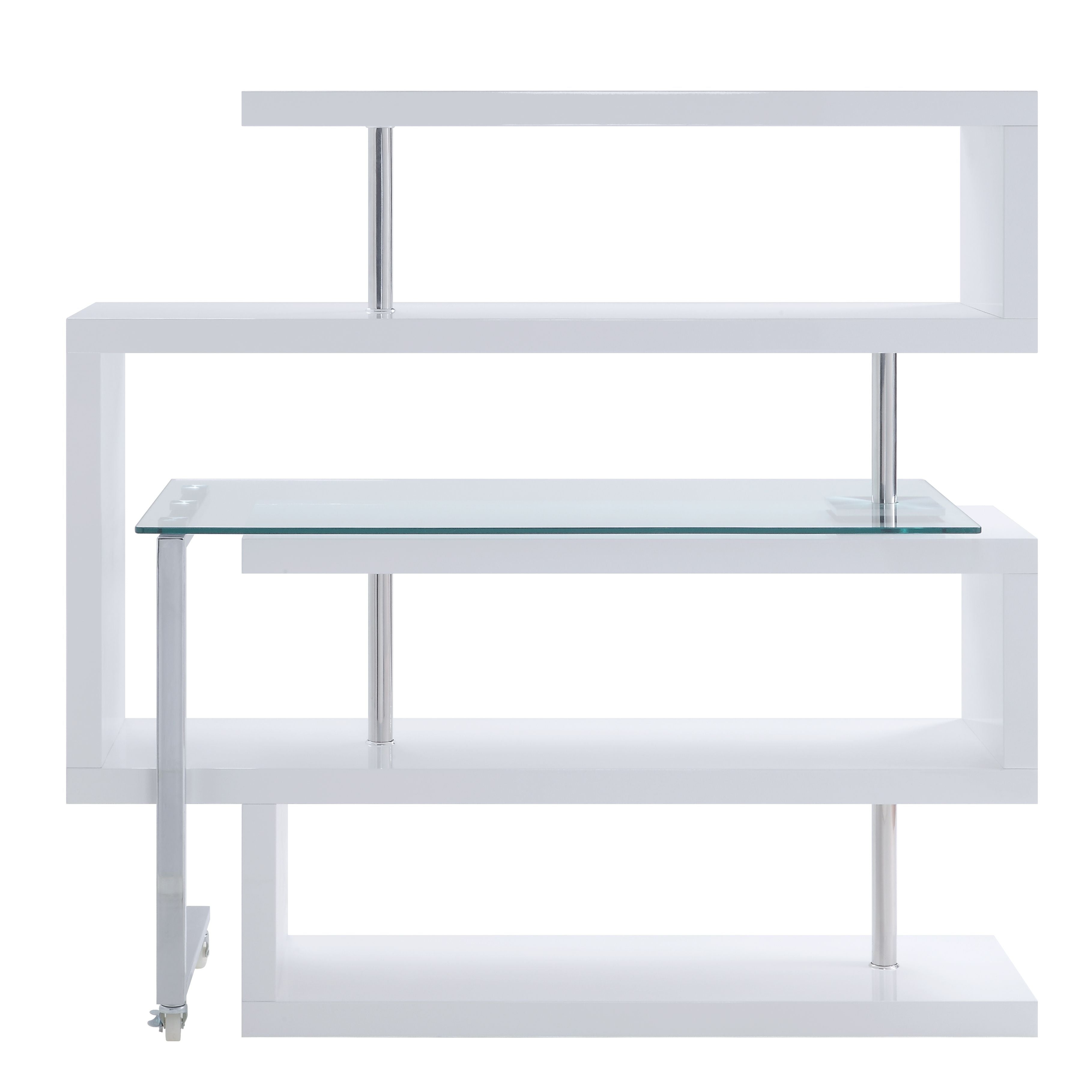 Raceloma Writing Desk w/Shelf, Clear Glass, White  Chrome Finish 93179