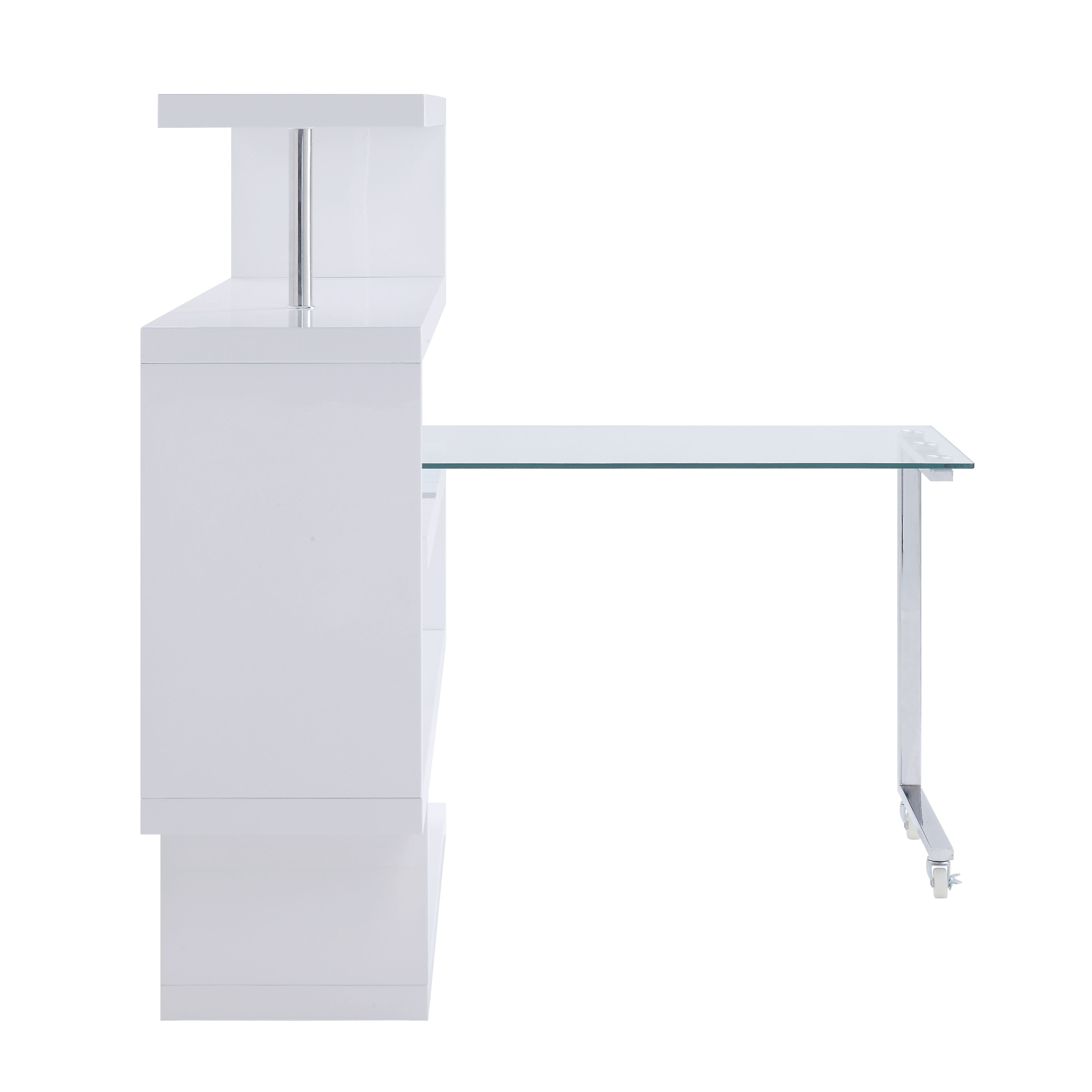 Raceloma Writing Desk w/Shelf, Clear Glass, White  Chrome Finish 93179