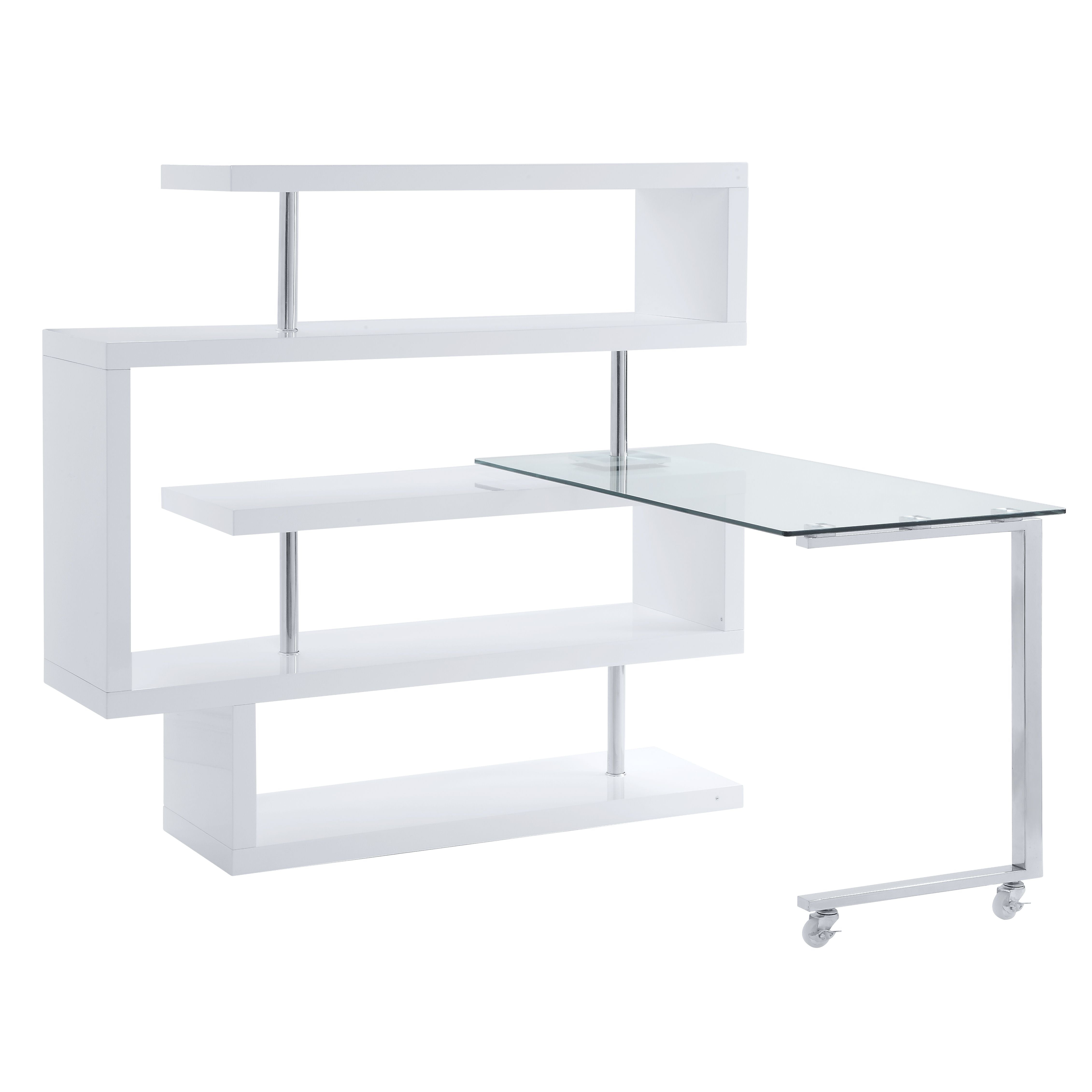 Raceloma Writing Desk w/Shelf, Clear Glass, White  Chrome Finish 93179