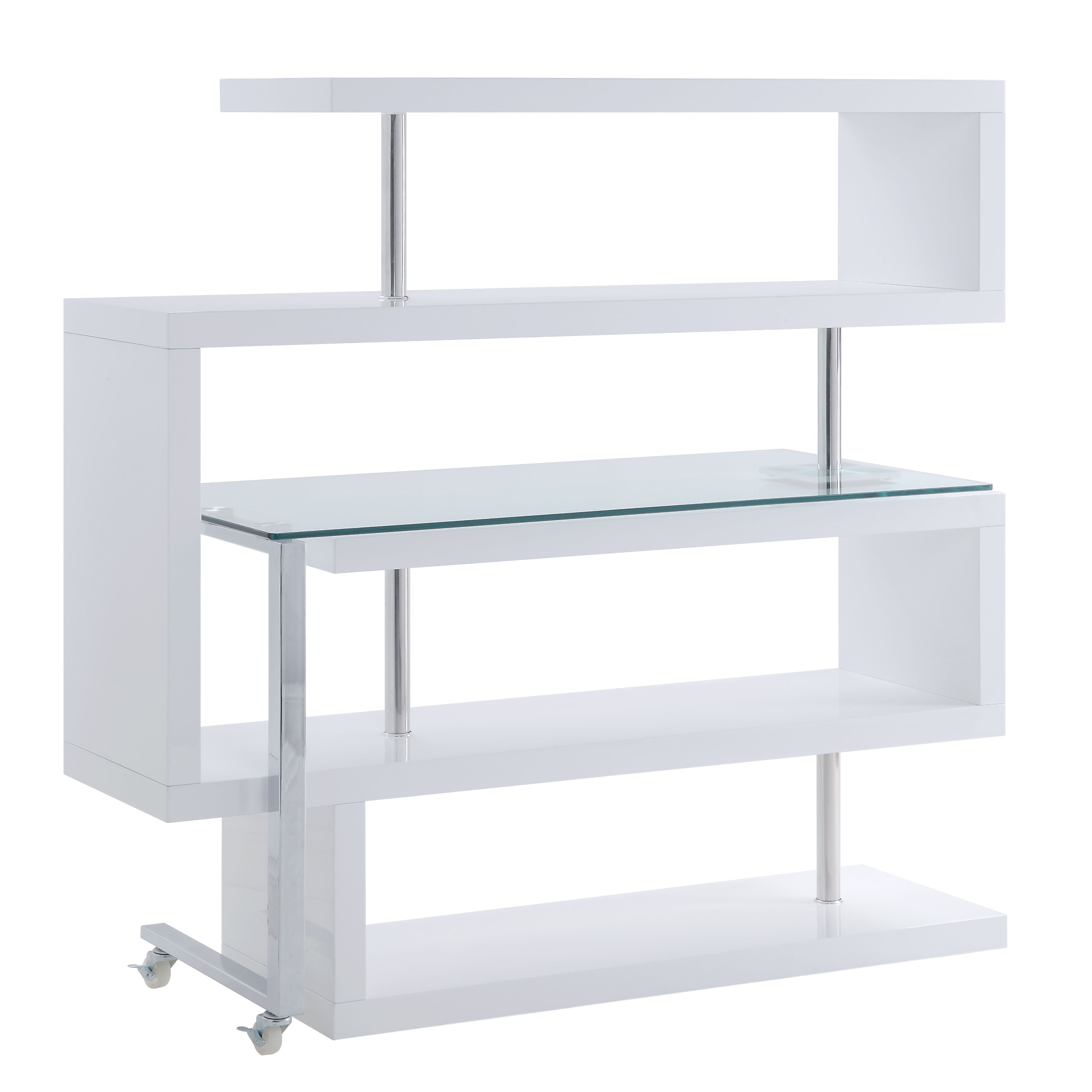 Raceloma Writing Desk w/Shelf, Clear Glass, White  Chrome Finish 93179