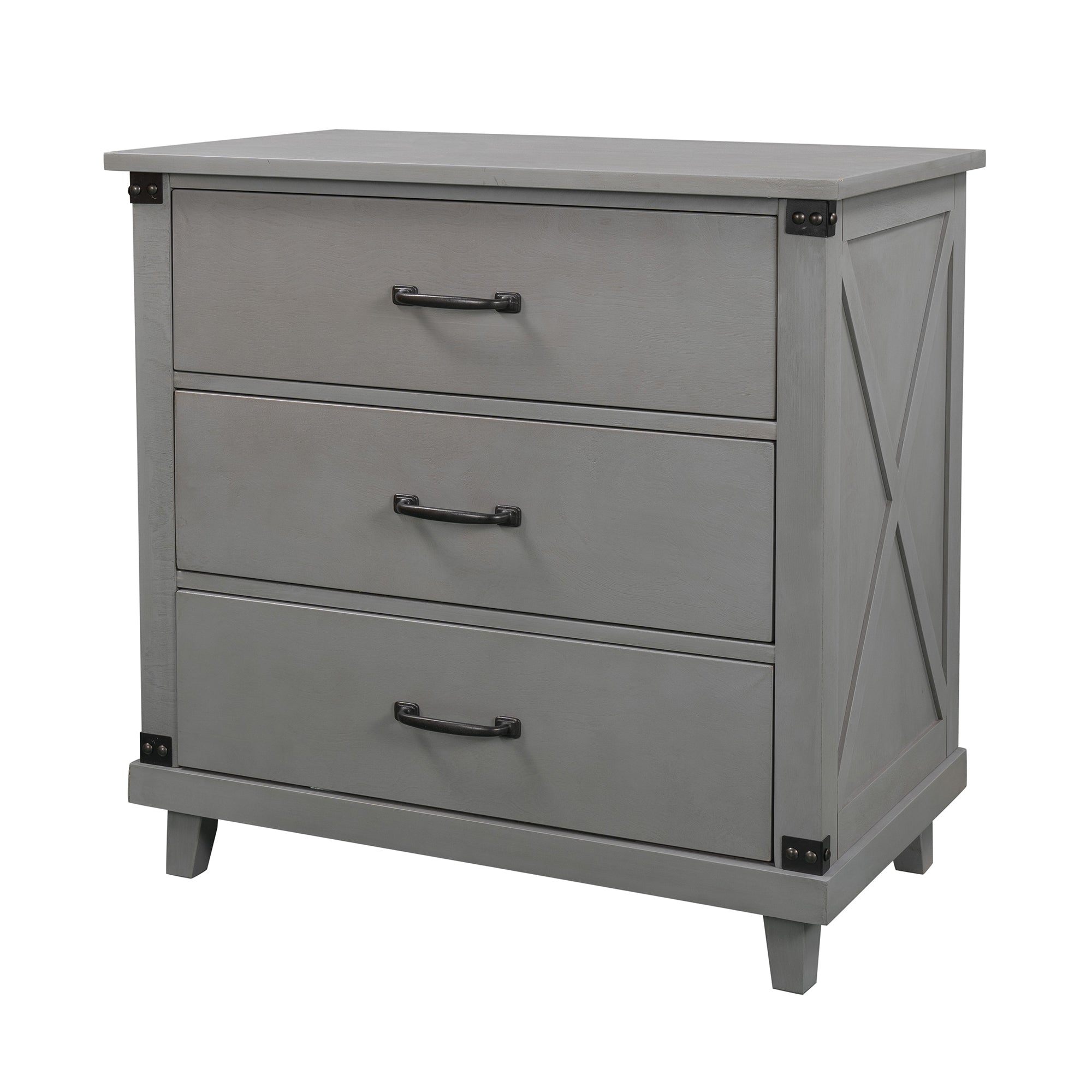 Modern Bedroom Nightstand with 3 Drawers Storage , Gray