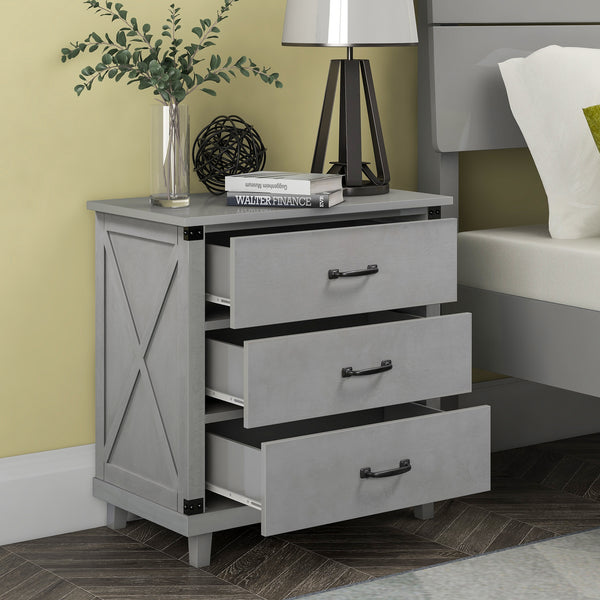 Modern Bedroom Nightstand with 3 Drawers Storage , Gray