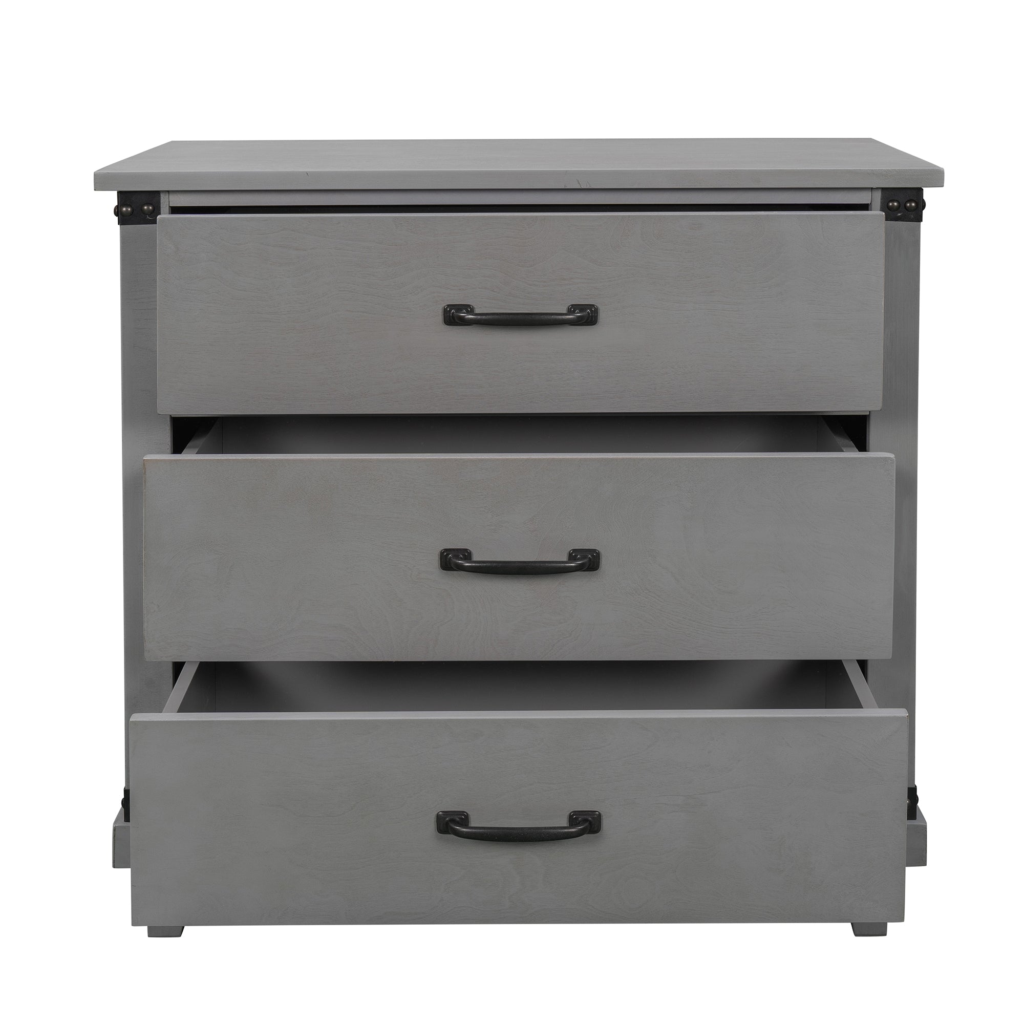 Modern Bedroom Nightstand with 3 Drawers Storage , Gray