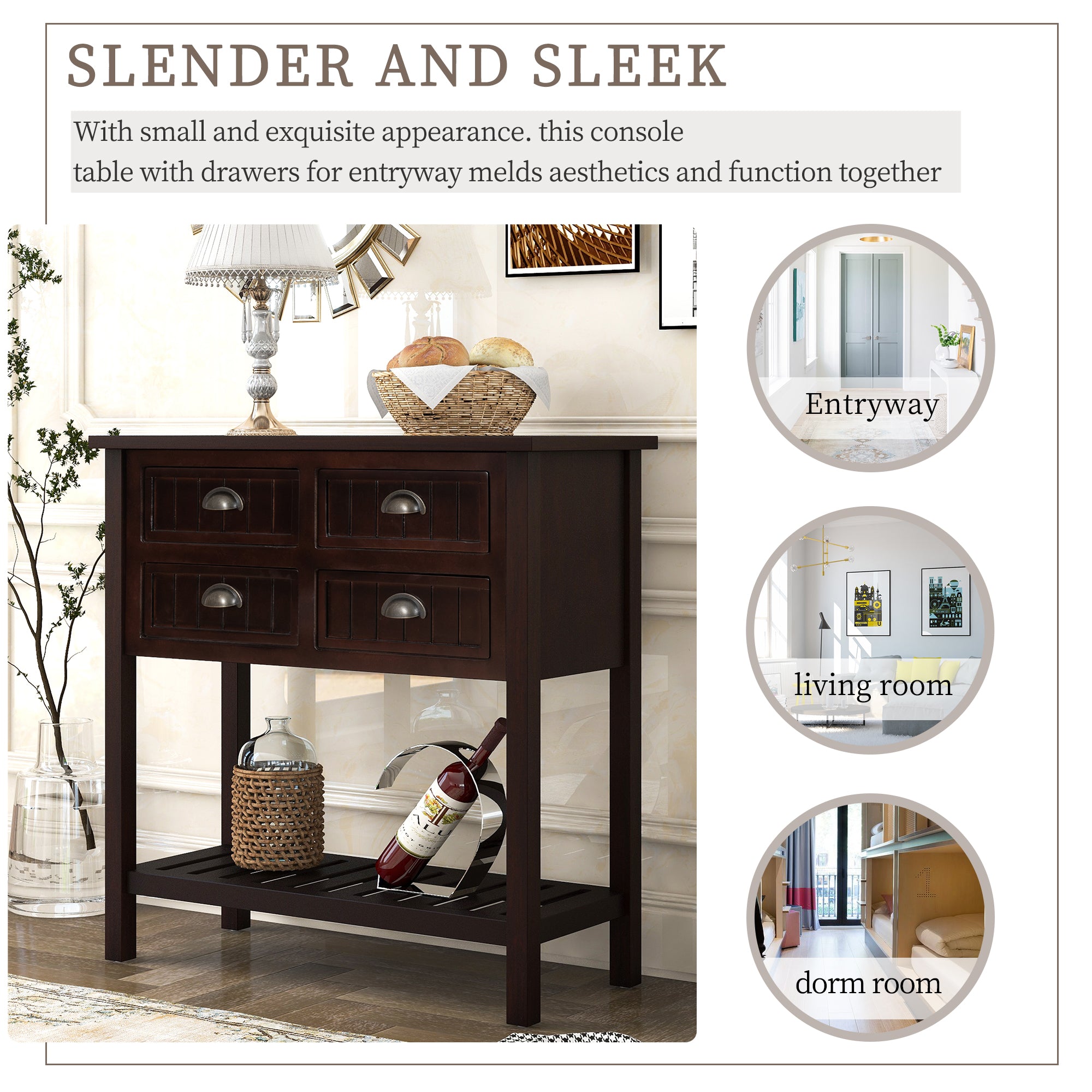 Cambridge Series Buffet Sideboard Console Table with Bottom Shelf (Espresso)