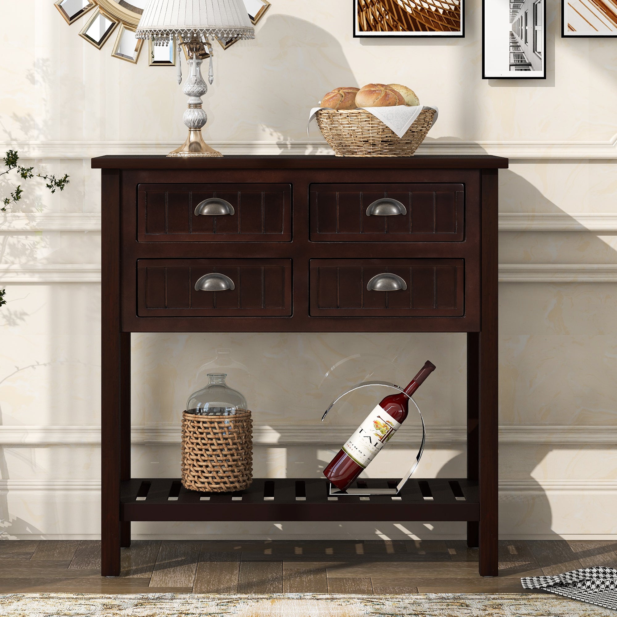 Cambridge Series Buffet Sideboard Console Table with Bottom Shelf (Espresso)