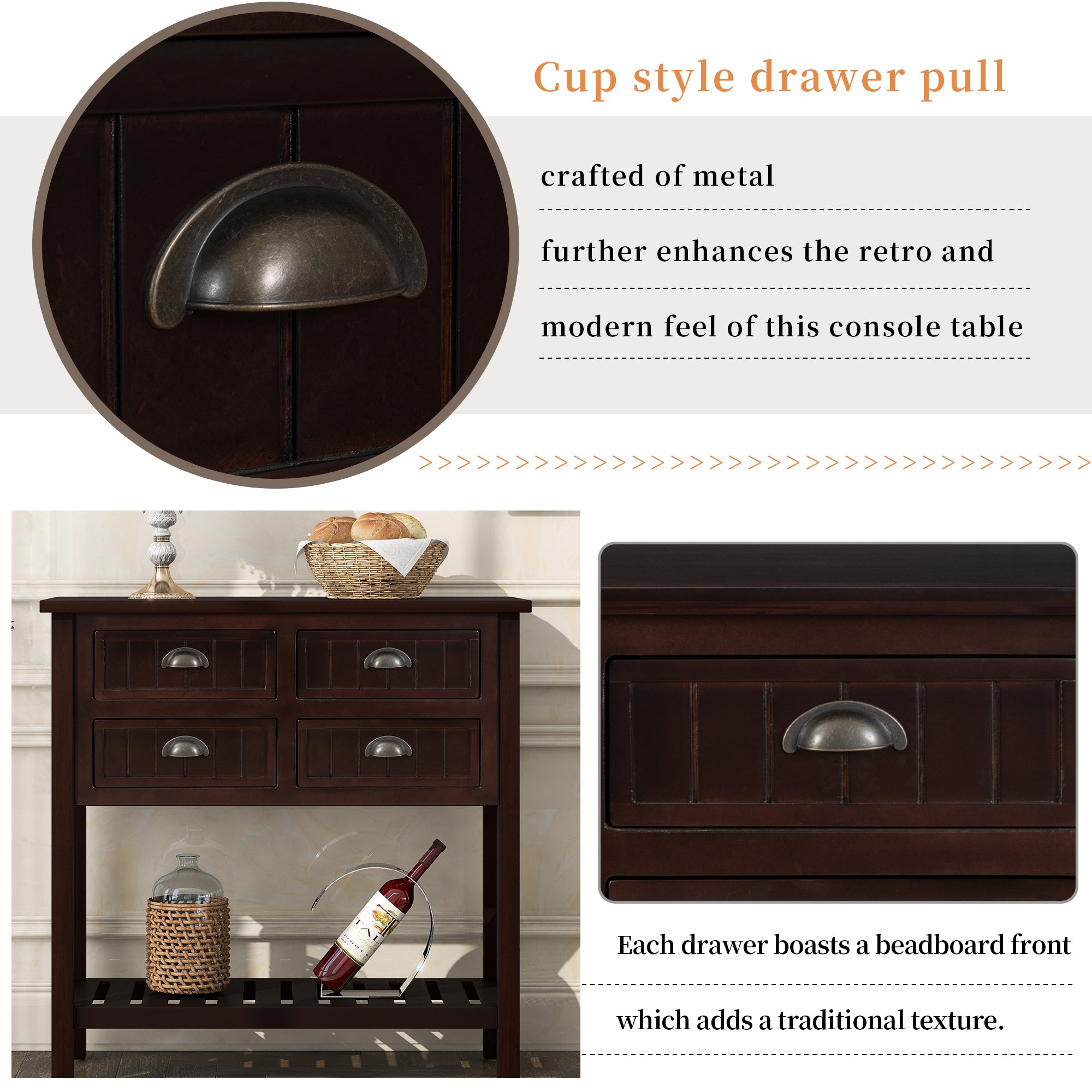 Cambridge Series Buffet Sideboard Console Table with Bottom Shelf (Espresso)