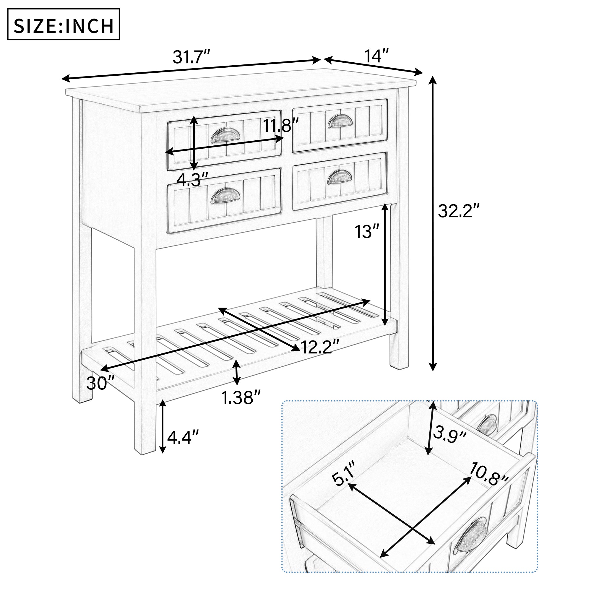 Cambridge Series Buffet Sideboard Console Table with Bottom Shelf (Espresso)
