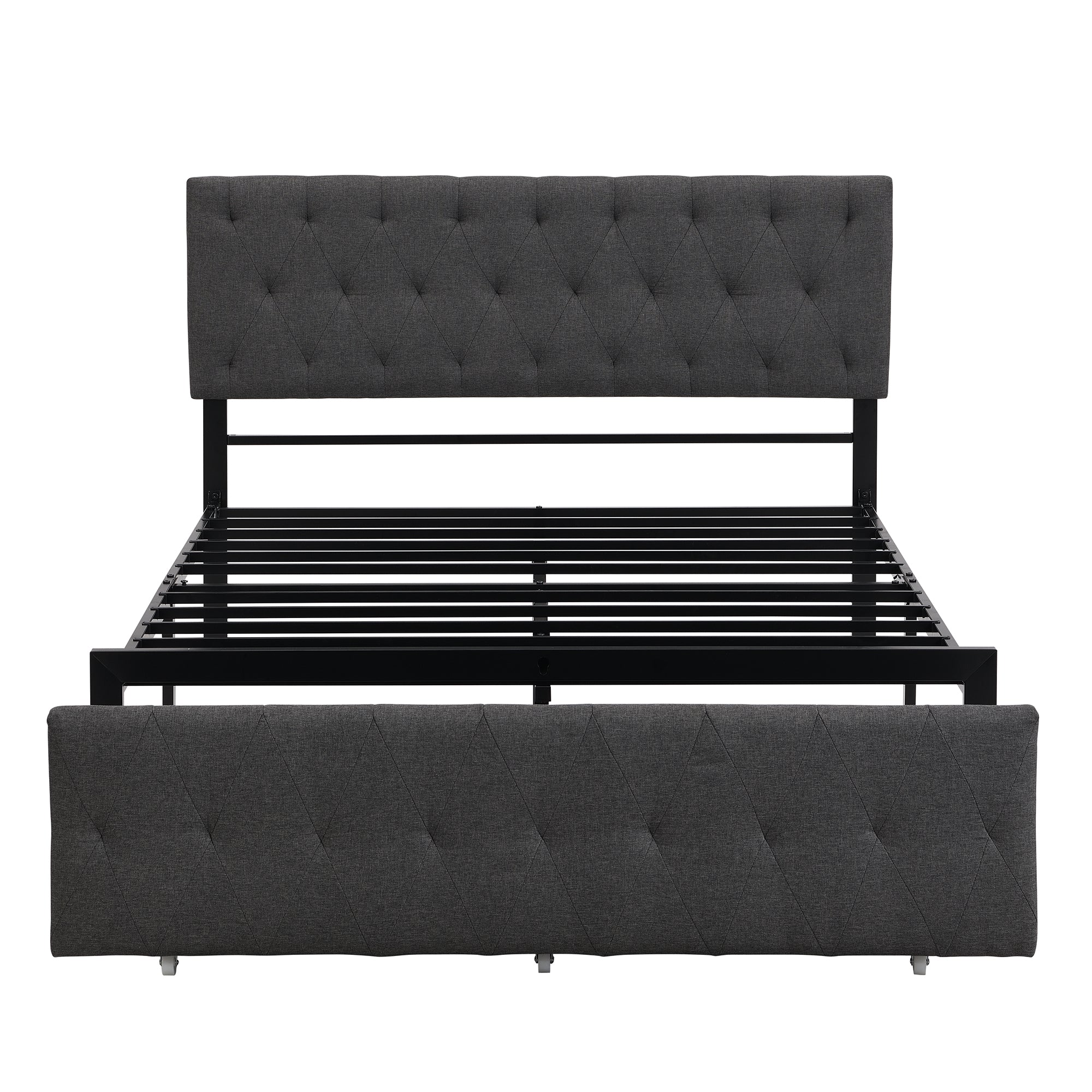 Full Size Storage Bed Metal Platform Bed with a Big Drawer - Gray