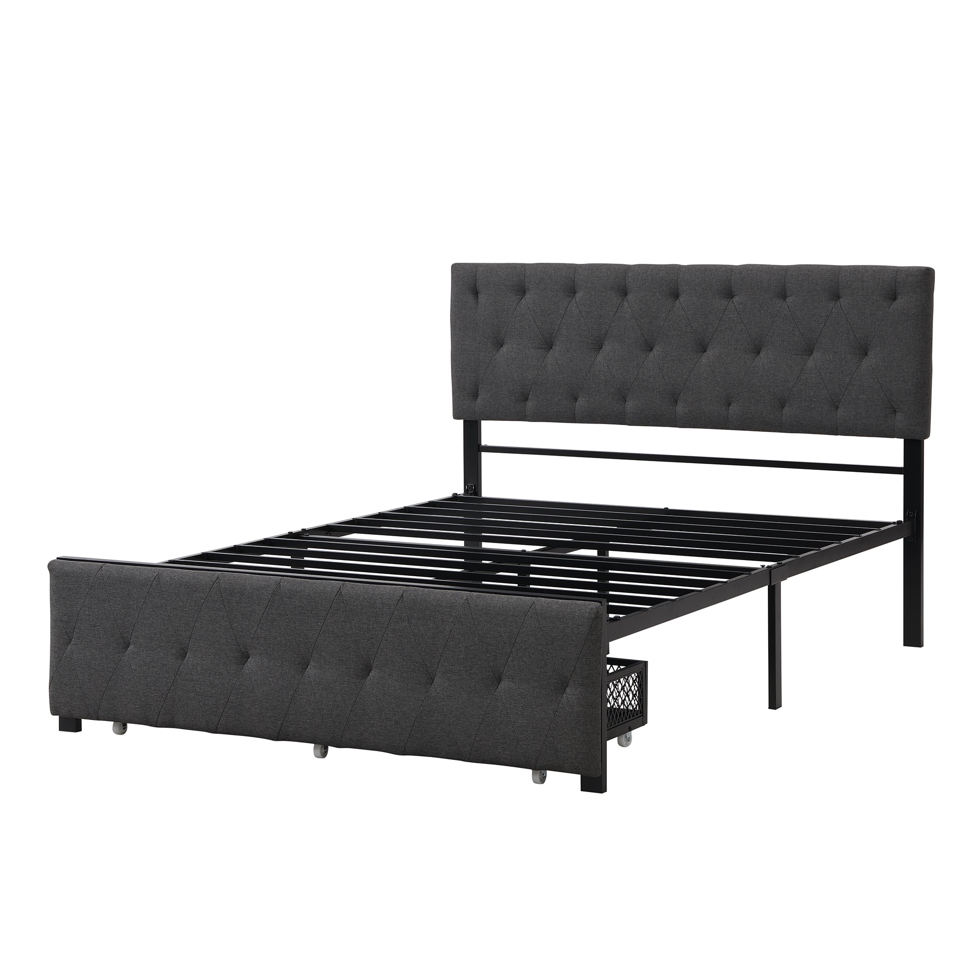 Full Size Storage Bed Metal Platform Bed with a Big Drawer - Gray