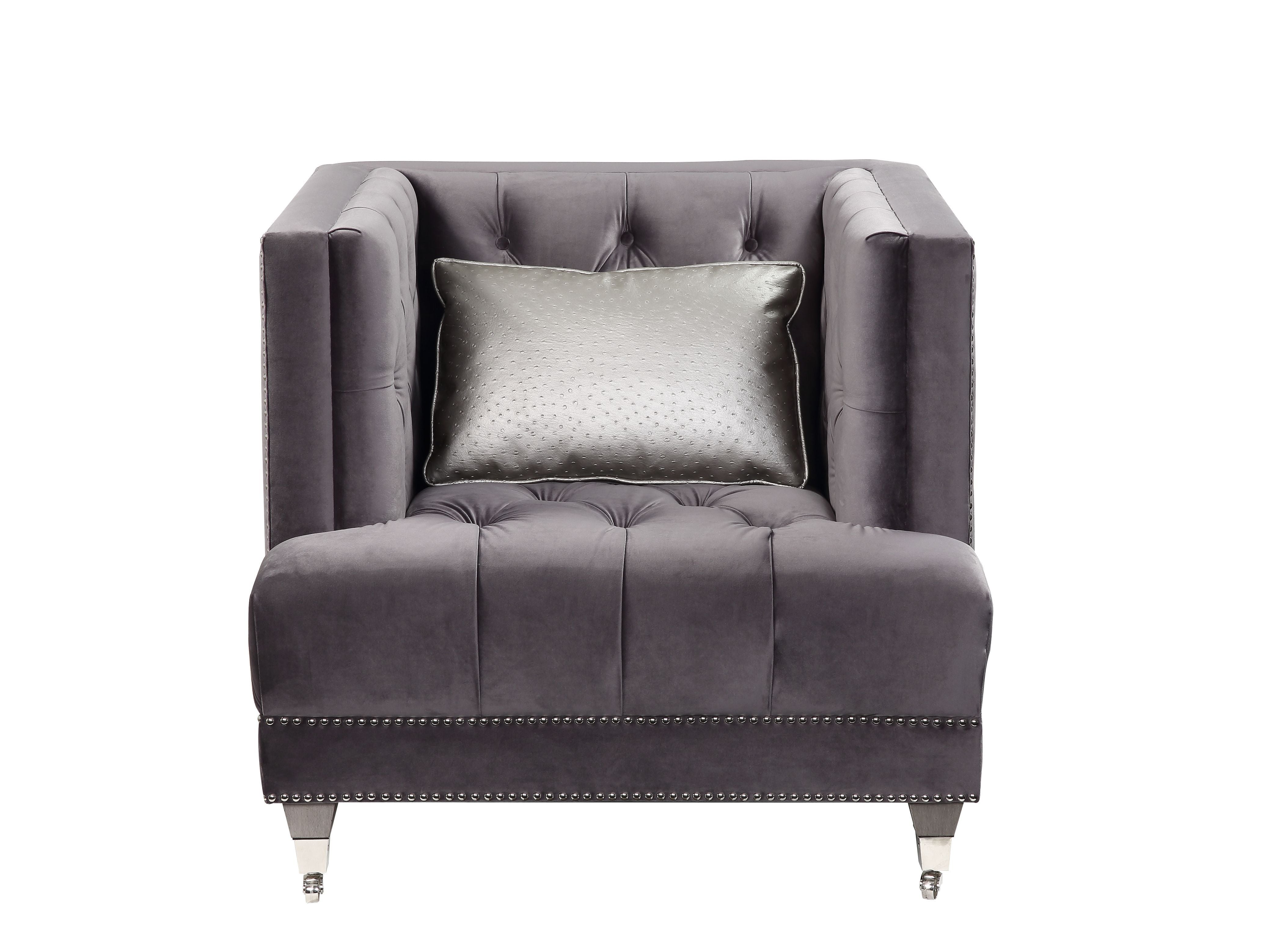 Hegio Chair w/1 Pillow, Gray Velvet 55267