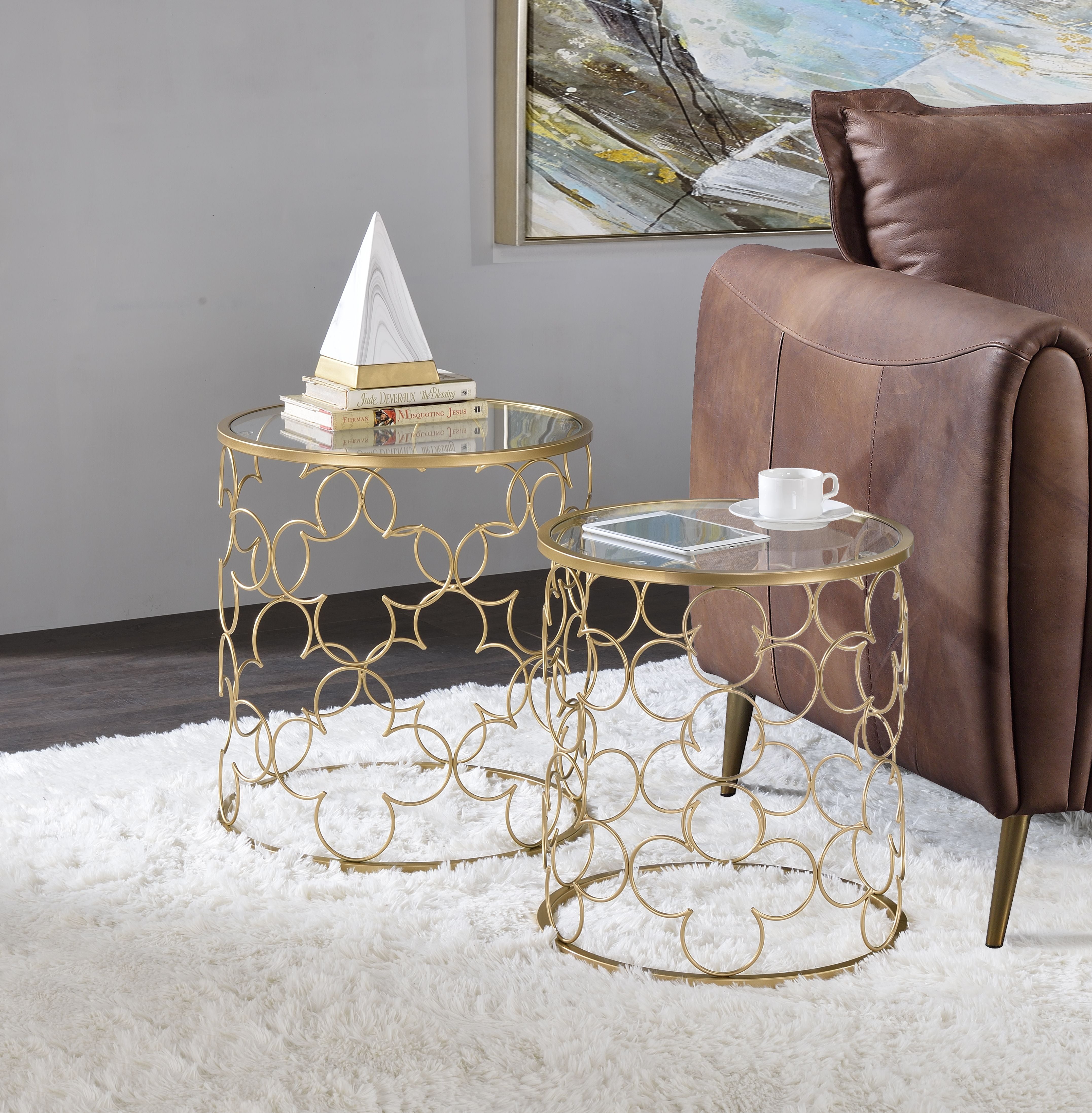 Flowie Nesting Table, Clear Glass  Gold Finish 82342