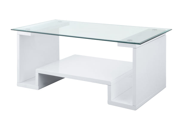 Nevaeh Coffee Table, Clear Glass  White High Gloss Finish 82360