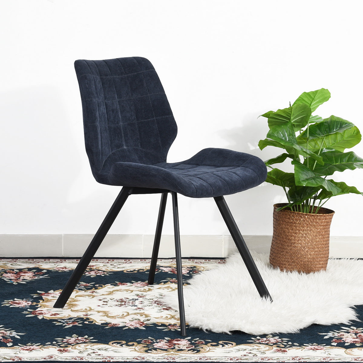 Fabric Dining Chairs, Dark Blue (Set of 2)