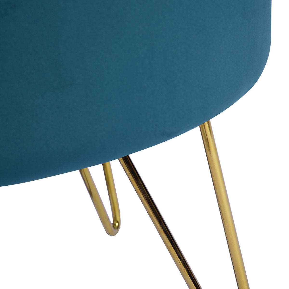 Teal and Gold Decorative Round Shaped Ottoman with Metal Legs