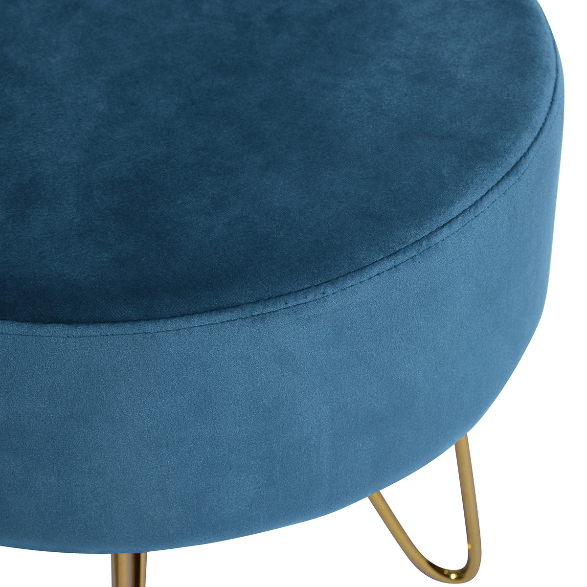 Teal and Gold Decorative Round Shaped Ottoman with Metal Legs