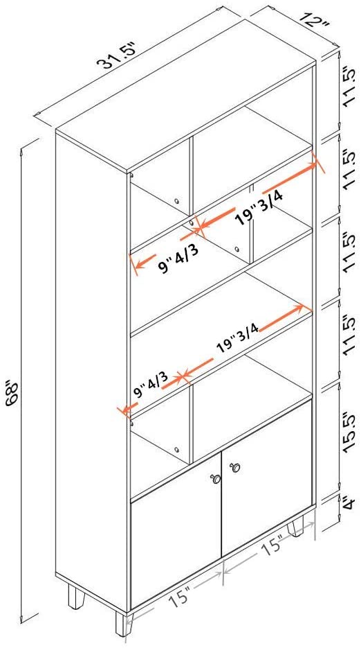 Bookcase with 2 Doors, Bookshelf,  Black