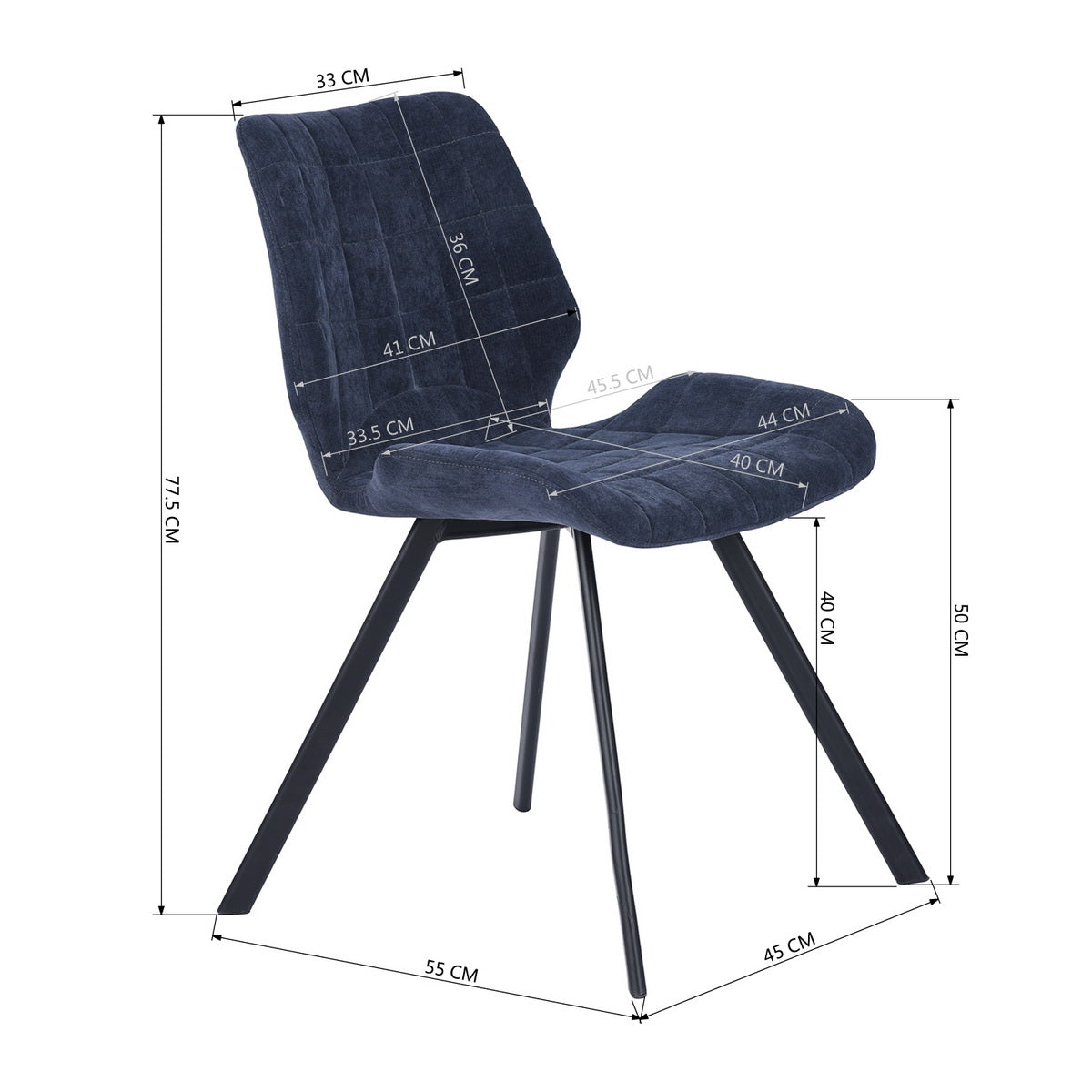 Fabric Dining Chairs, Dark Blue (Set of 2)