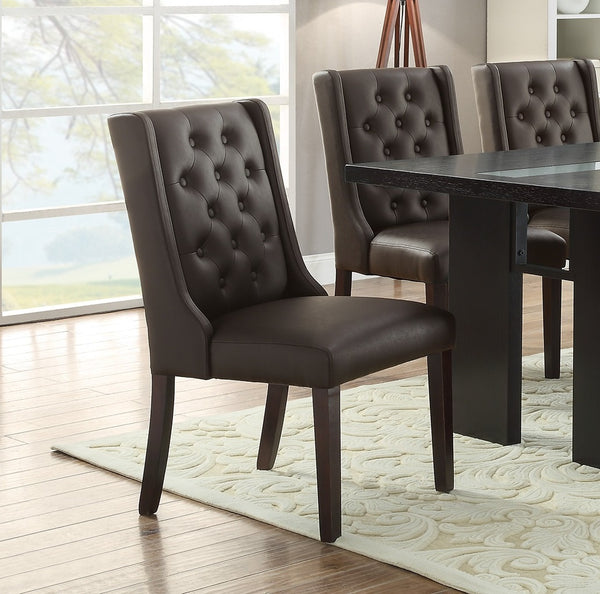 Modern Faux Leather Espresso Tufted Set of 2 Chairs Dining Seat Chair