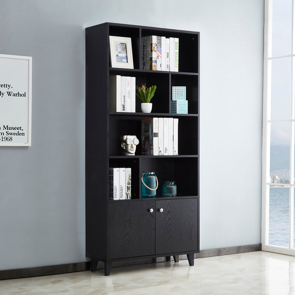 Bookcase with 2 Doors, Bookshelf,  Black