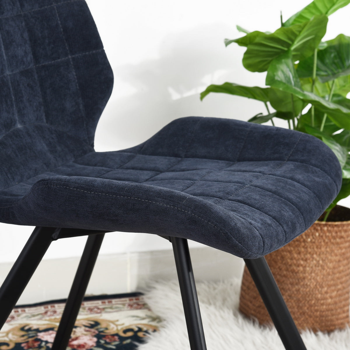 Fabric Dining Chairs, Dark Blue (Set of 2)