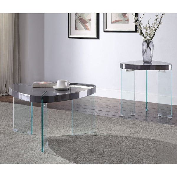 Noland Coffee Table, Gray High Gloss  Clear Glass (1Set/2Ctn) 84915