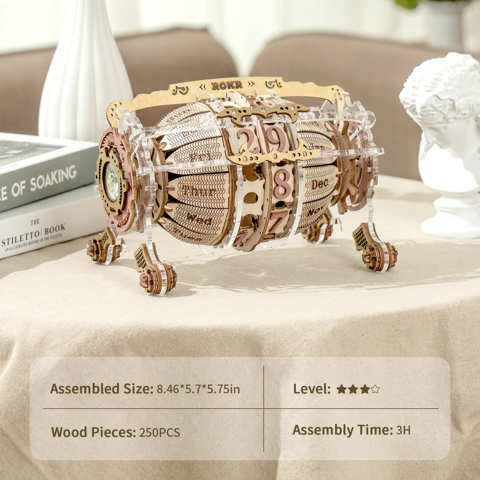 Robotime ROKR Zodiac Wall Clock 3d Wooden Puzzle Model Building Gifts for Gifts