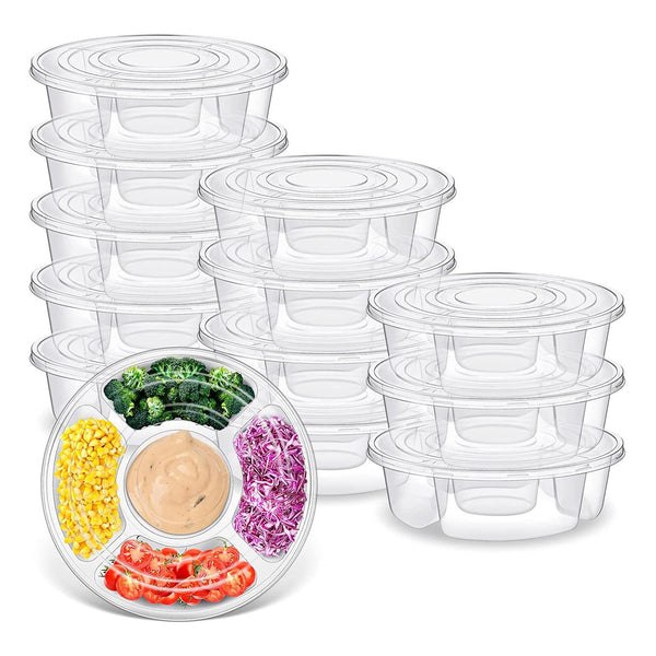 12 Pcs Round Appetizer Serving Trays With Lids 5 Compartment Container