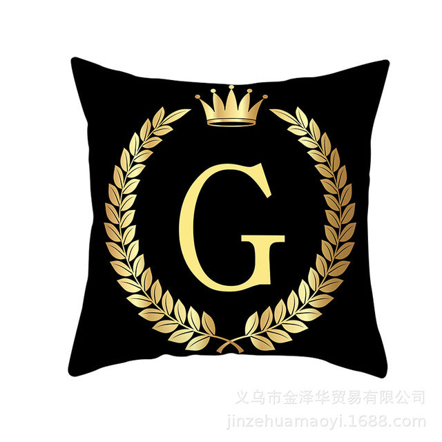 Black Gold Letter  Pillowcase Crown Sofa Cushion Cover 18 x 18