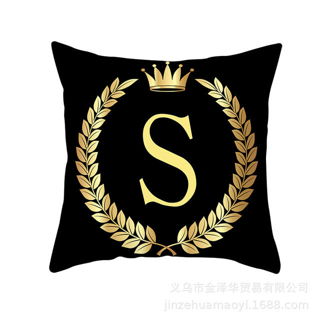 Black Gold Letter  Pillowcase Crown Sofa Cushion Cover 18 x 18