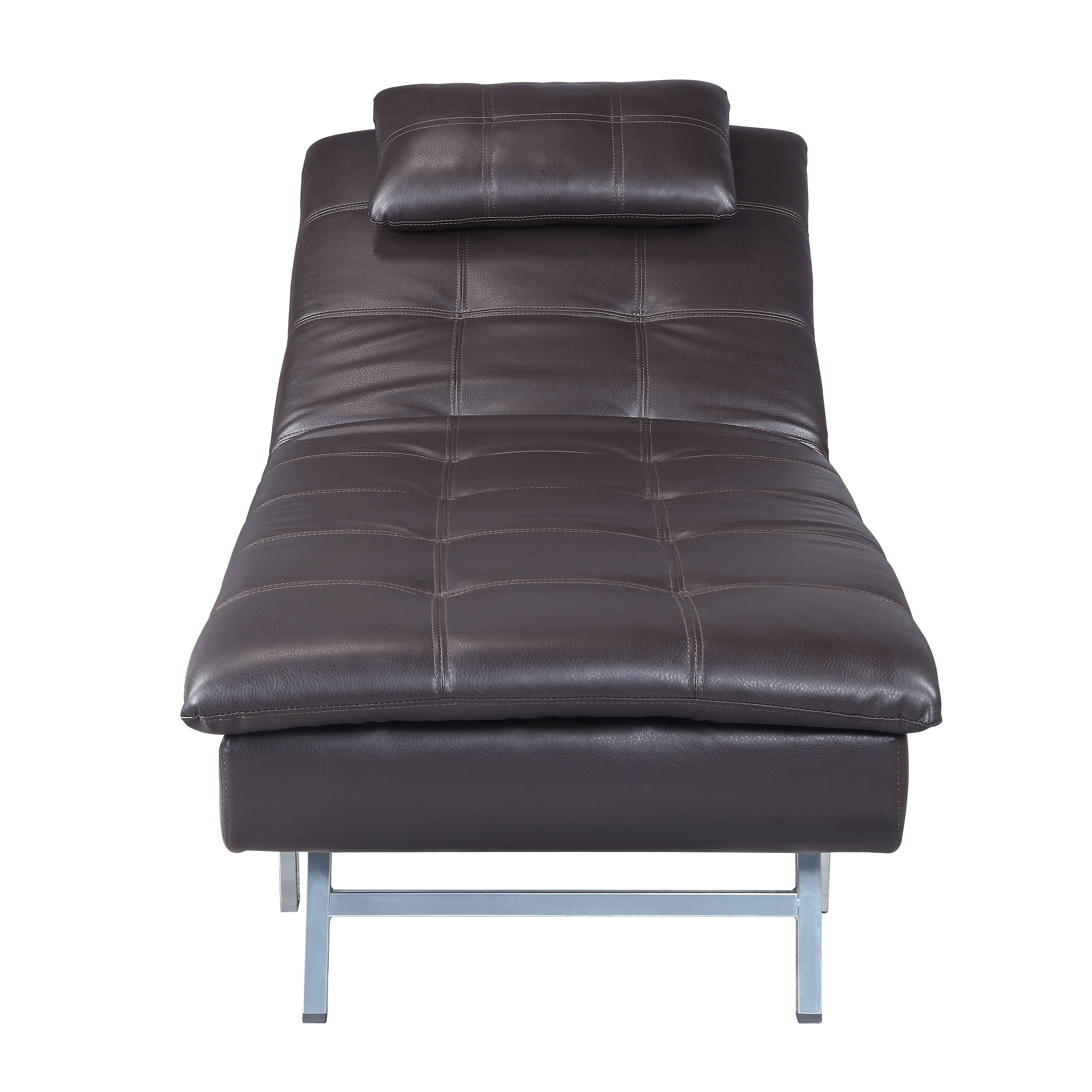 Chaise Lounge w/Pillow & USB Port in Brown Fabric