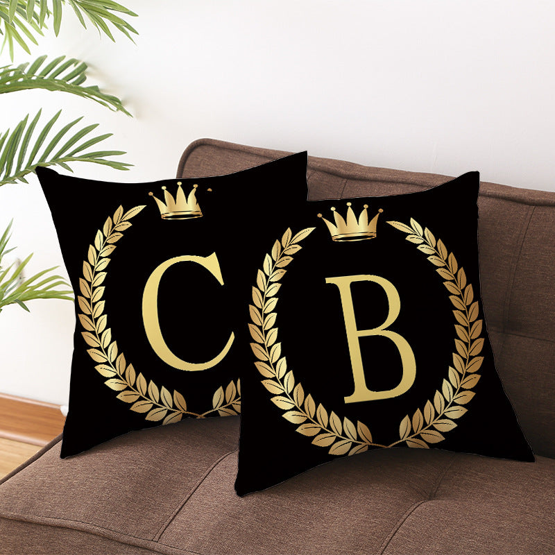 Black Gold Letter  Pillowcase Crown Sofa Cushion Cover 18 x 18