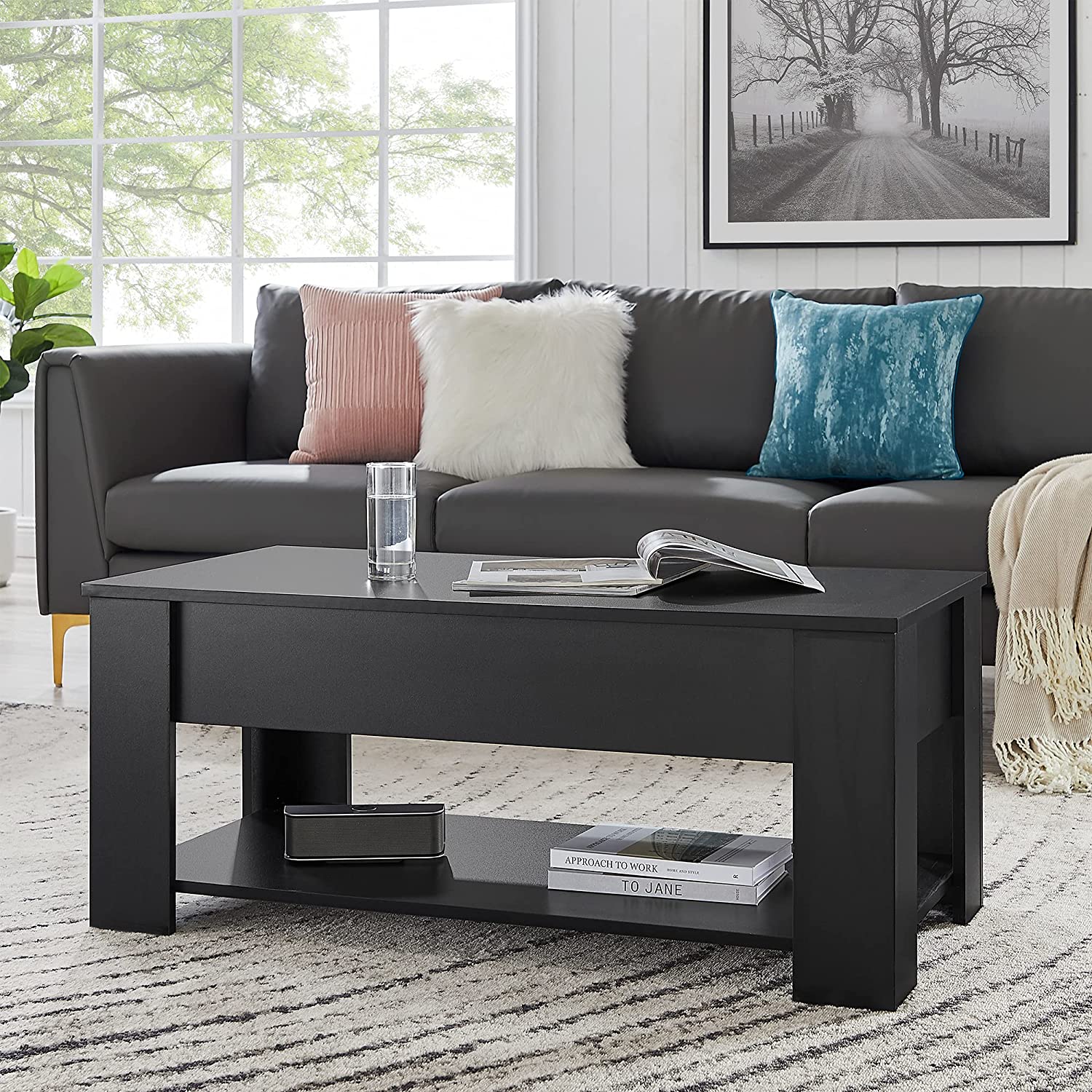 Lift Top Coffee Table with Storage Compartment, Black