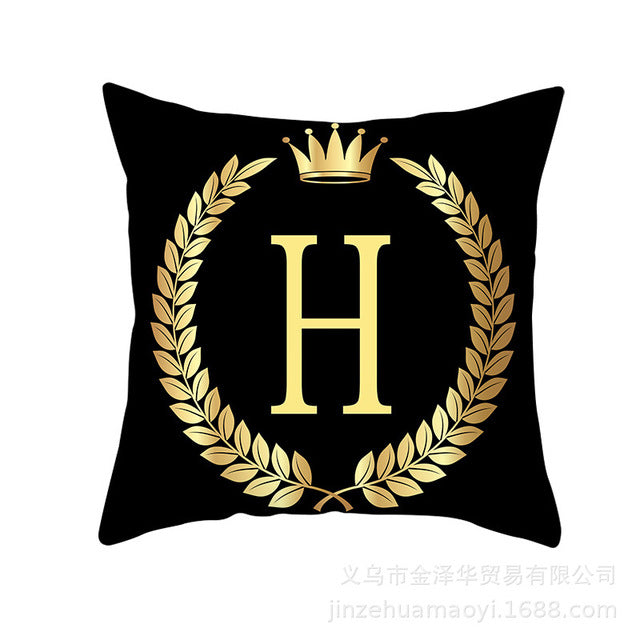 Black Gold Letter  Pillowcase Crown Sofa Cushion Cover 18 x 18