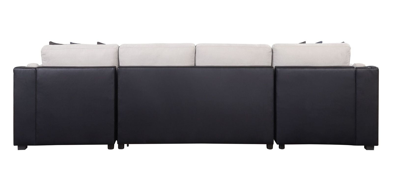 Merill Sectional Sofa w/Sleeper , Beige Fabric & Black PU 56015