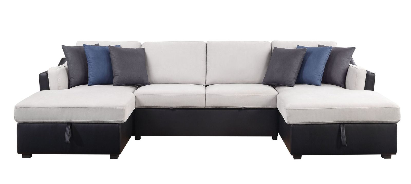 Merill Sectional Sofa w/Sleeper , Beige Fabric & Black PU 56015