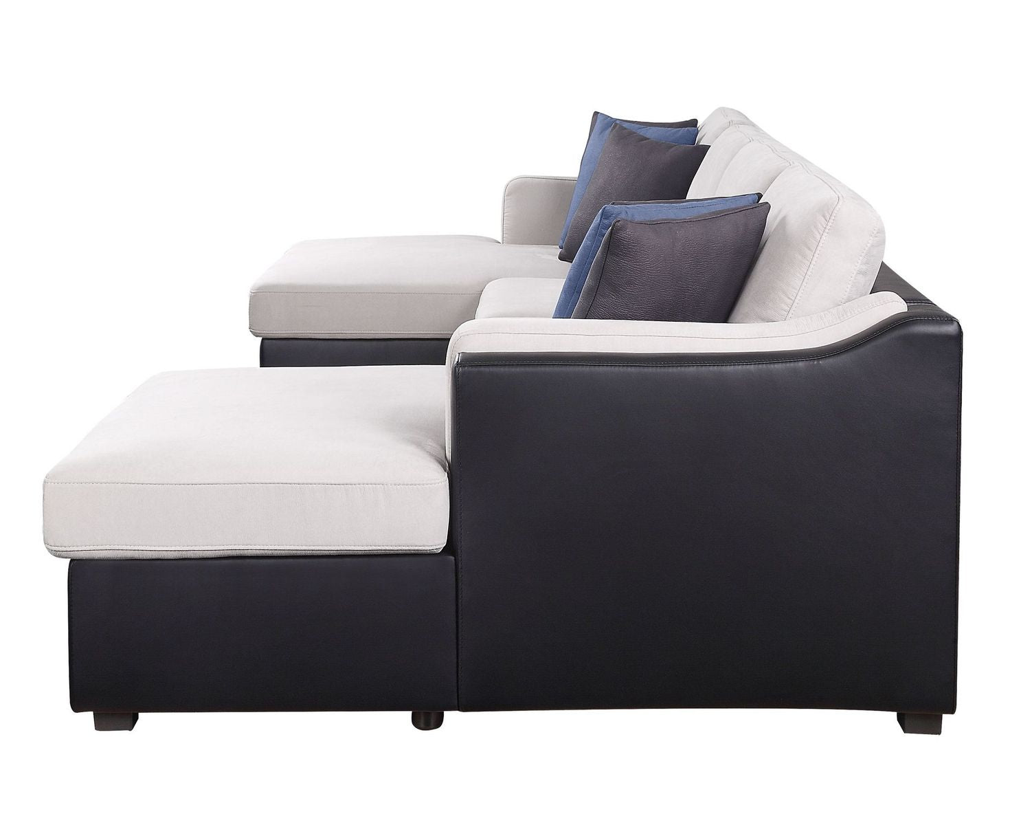 Merill Sectional Sofa w/Sleeper , Beige Fabric & Black PU 56015