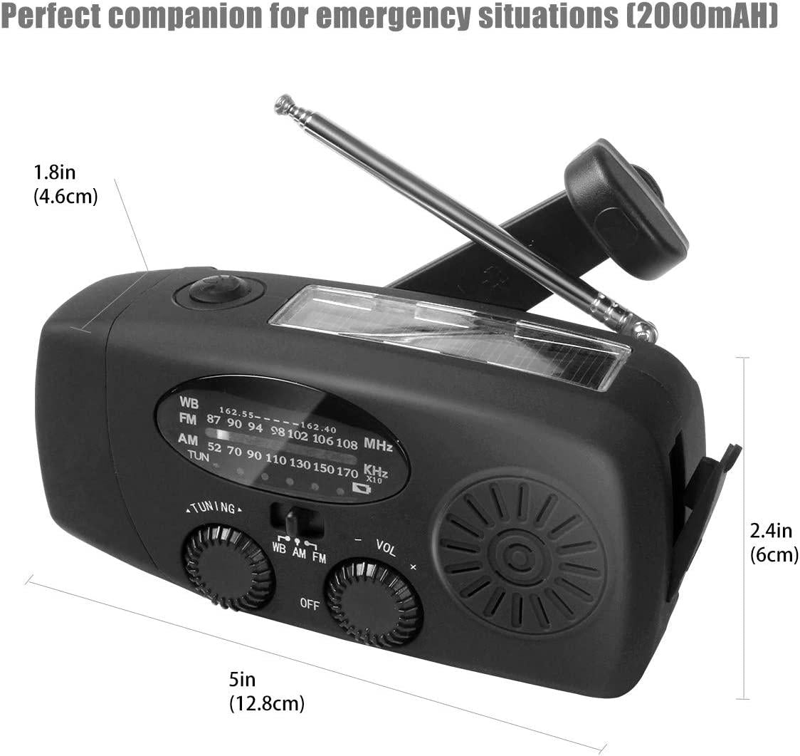 Emergency Solar Hand Crank Weather Radio With LED Flashlight 2000mAh Solar Power Bank