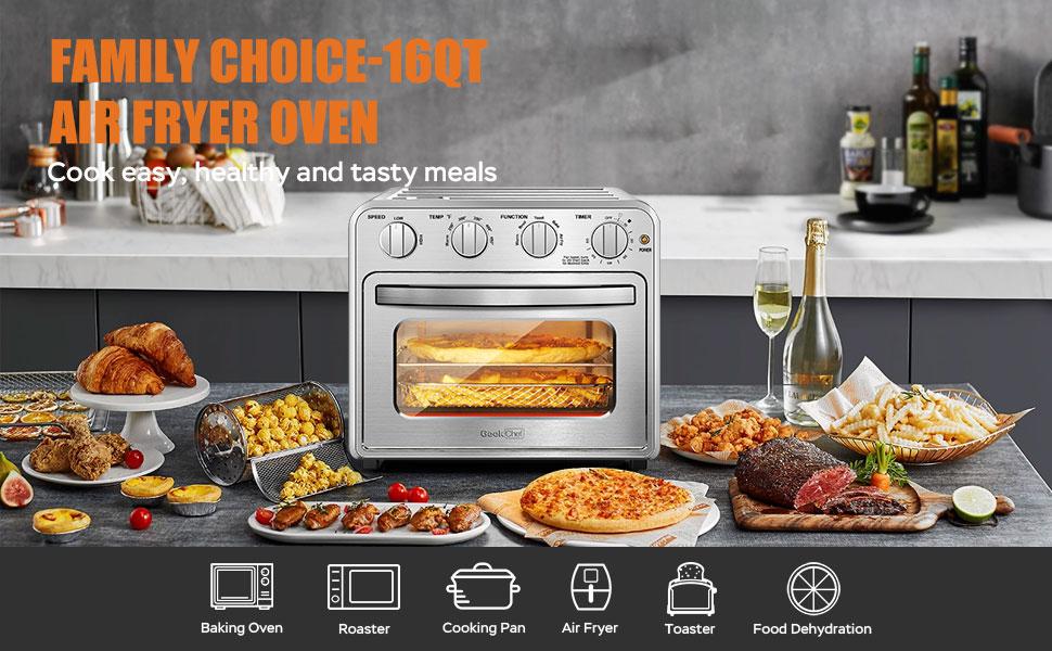 Geek Chef Air Fryer Toaster Oven Combo, 4 Slice Toaster Convection Air Fryer Oven Warm, Broil, Toast, Bake, Air Fry, Oil-Free, 16QT Ban on Amazon