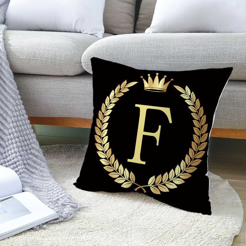 Black Gold Letter  Pillowcase Crown Sofa Cushion Cover 18 x 18