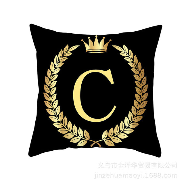 Black Gold Letter  Pillowcase Crown Sofa Cushion Cover 18 x 18