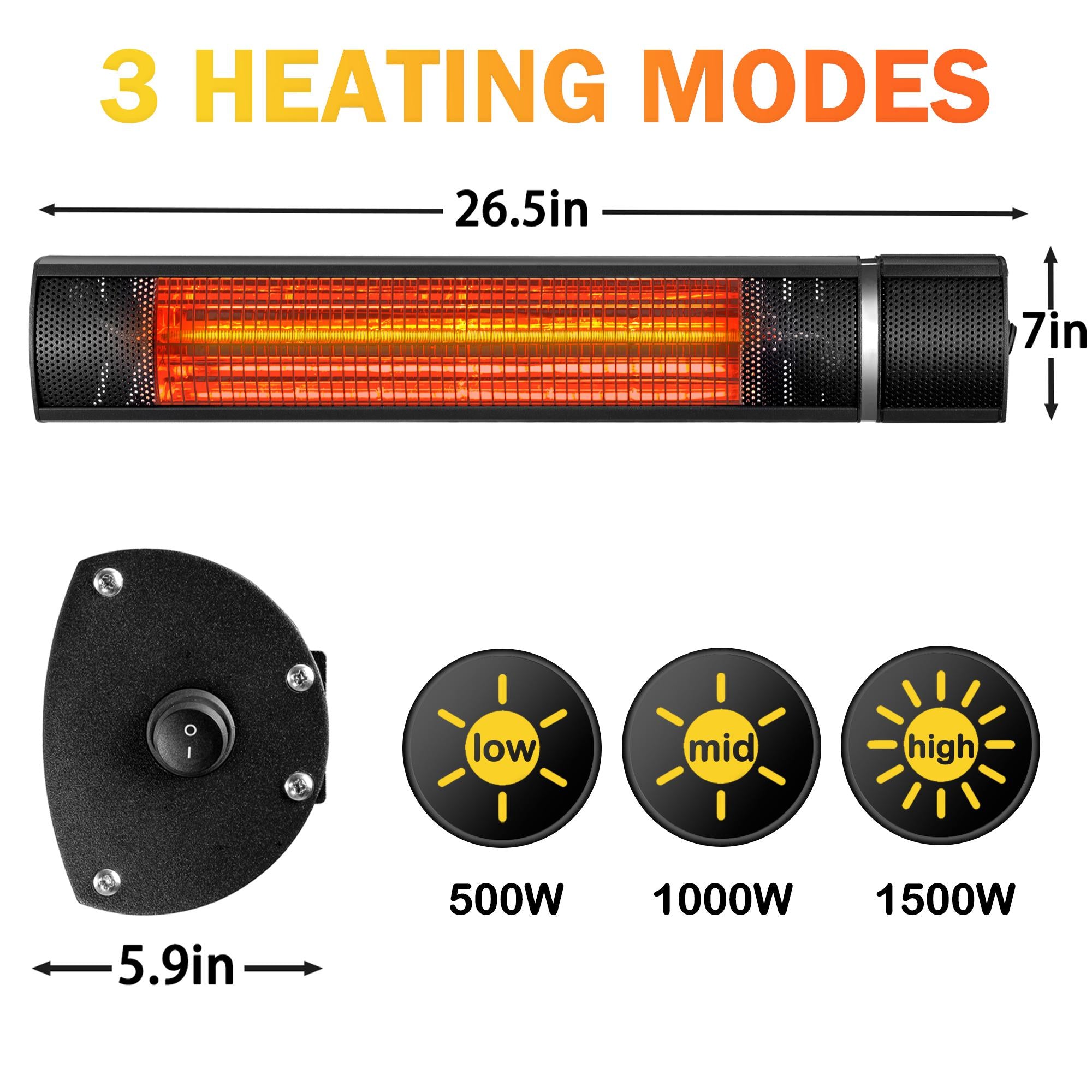 Wall-Mounted Patio Heater Electric Infrared Heater Indoor/Outdoor Heater Electric for Garage Backyar