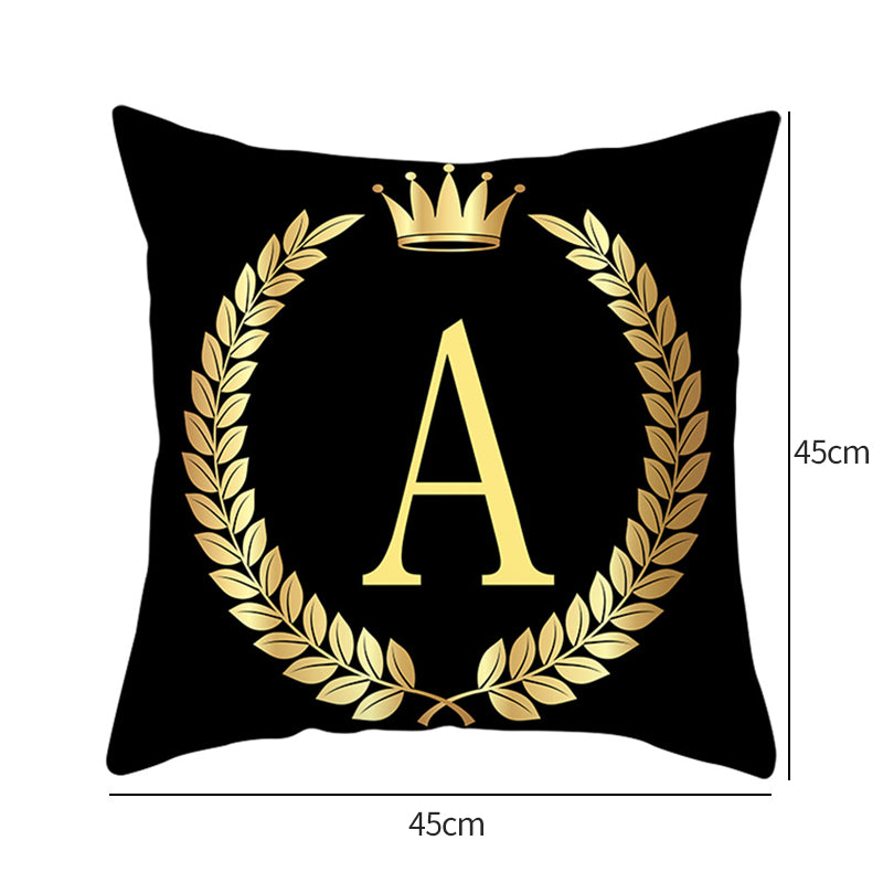 Black Gold Letter  Pillowcase Crown Sofa Cushion Cover 18 x 18