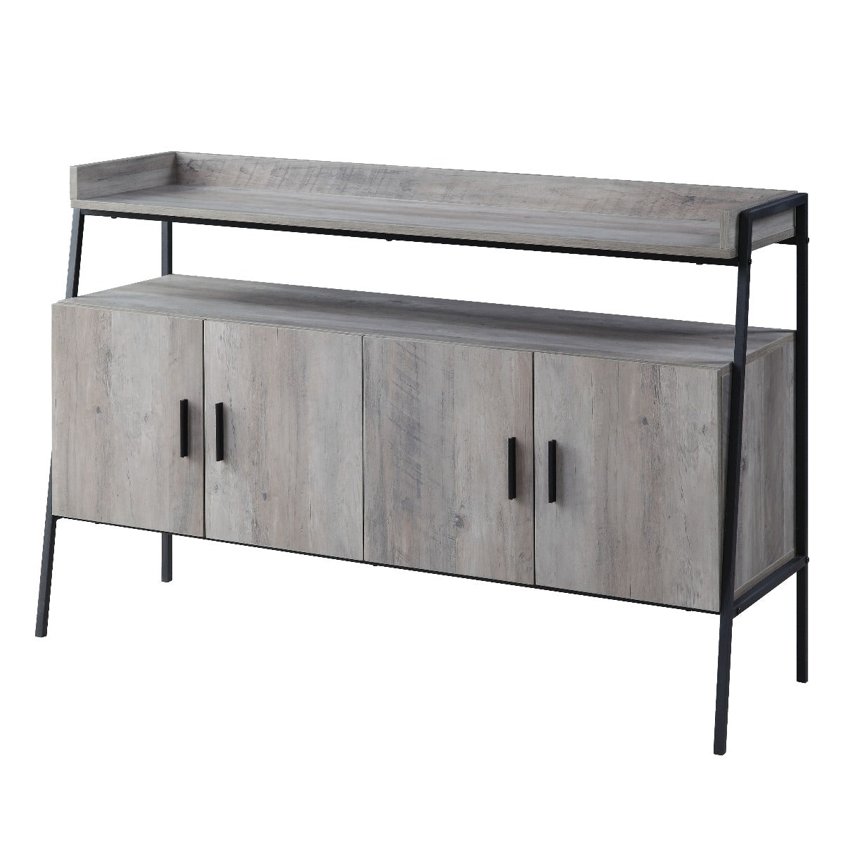 TV Stand , Gray Oak & Black Finish