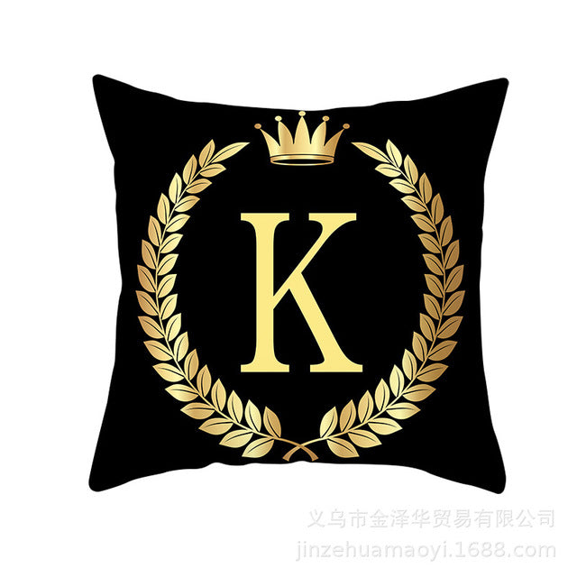 Black Gold Letter  Pillowcase Crown Sofa Cushion Cover 18 x 18