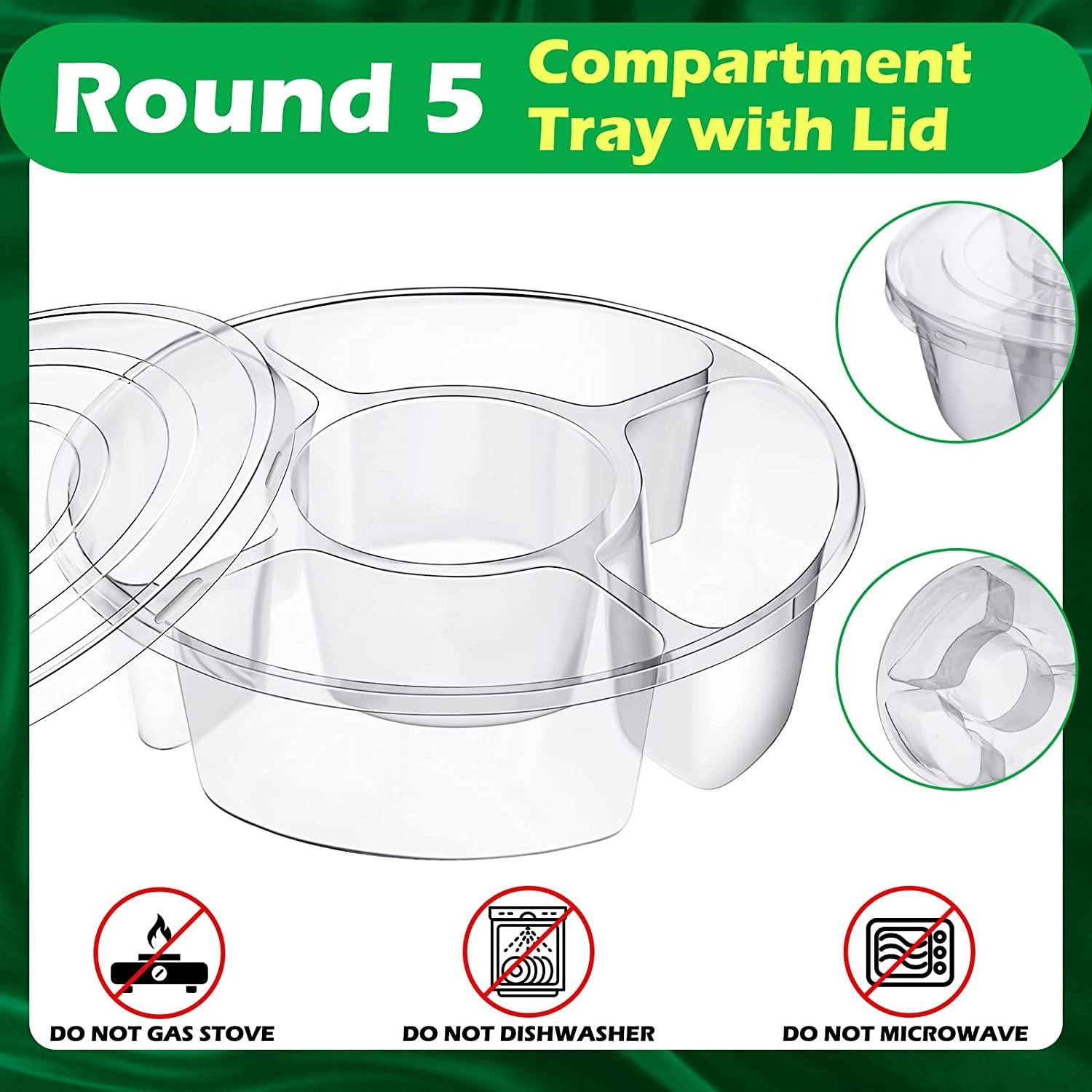 12 Pcs Round Appetizer Serving Trays With Lids 5 Compartment Container