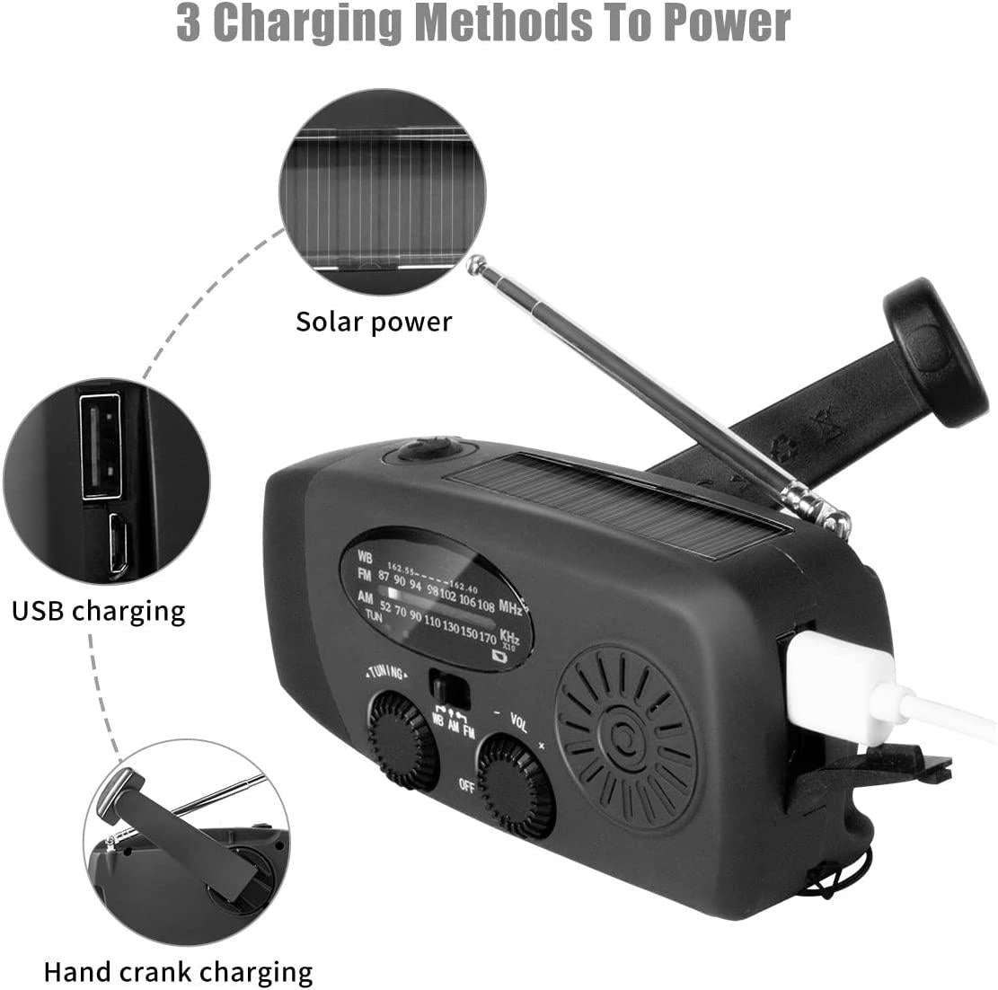 Emergency Solar Hand Crank Weather Radio With LED Flashlight 2000mAh Solar Power Bank