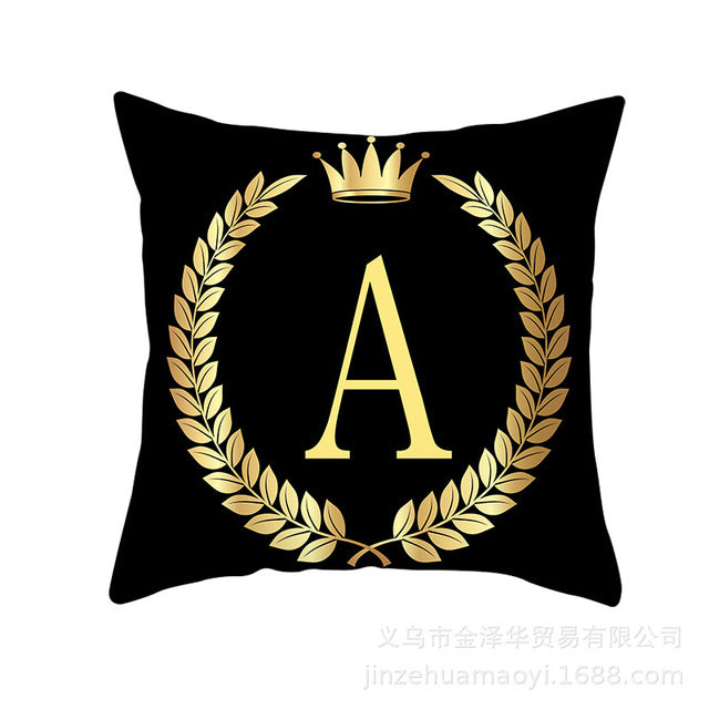 Black Gold Letter  Pillowcase Crown Sofa Cushion Cover 18 x 18