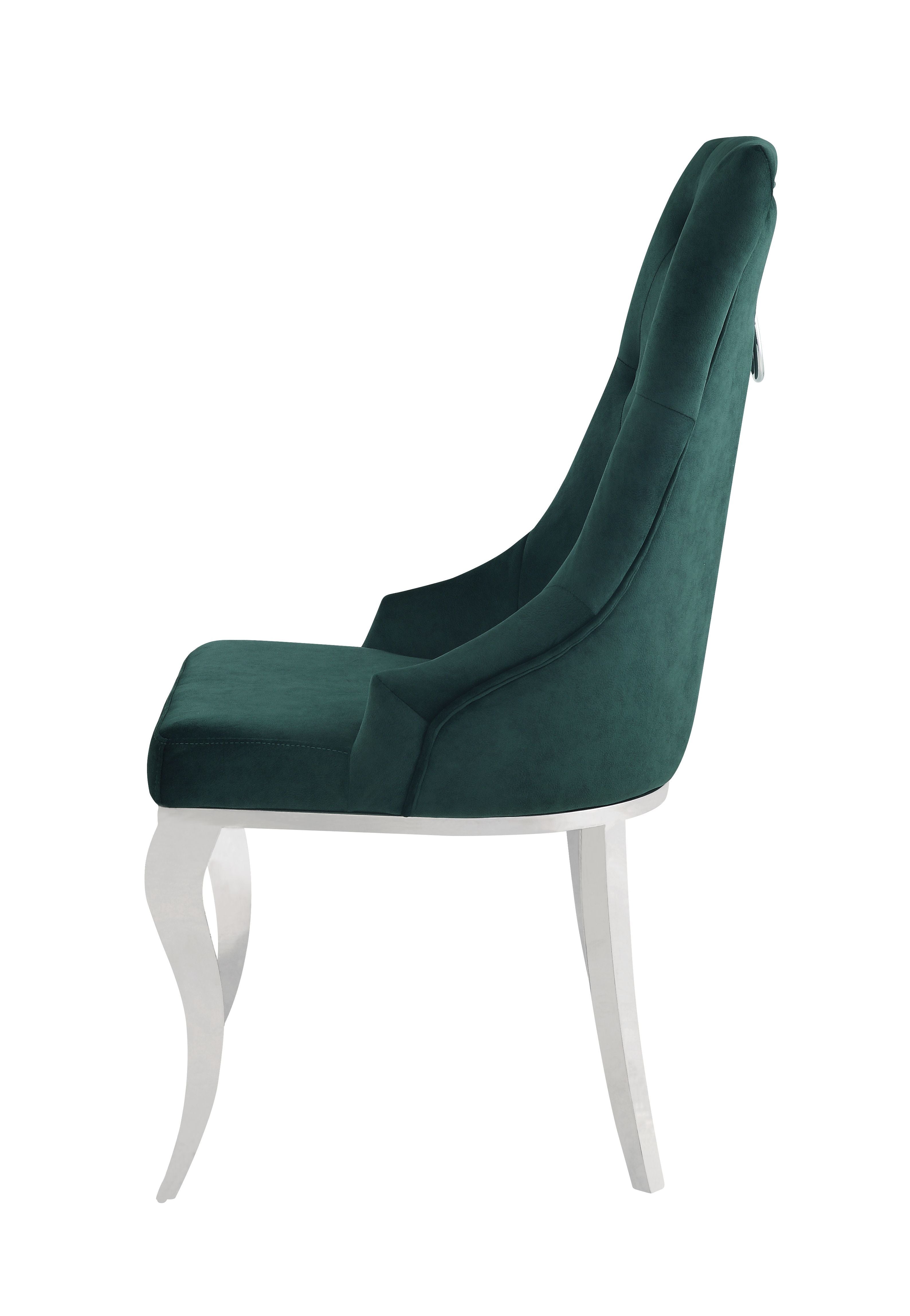 Dekel Side Chair (Set-2), Green Fabric & Stainless Steel 70142