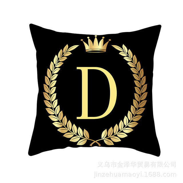 Black Gold Letter  Pillowcase Crown Sofa Cushion Cover 18 x 18